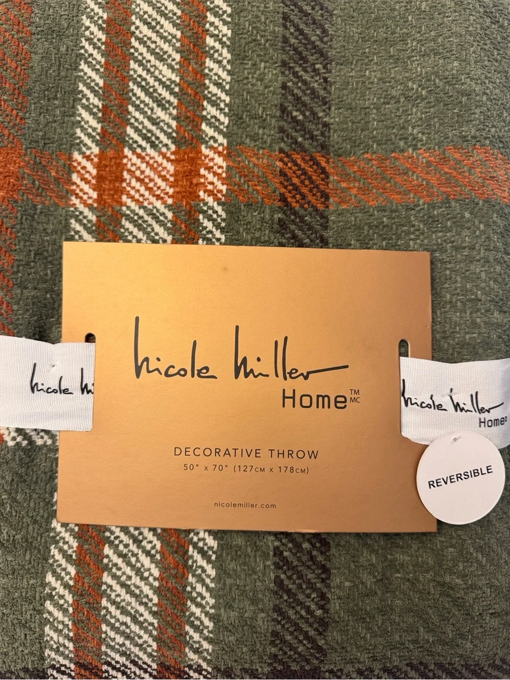 NICOLE MILLER Home Reversible Plaid Decorative Throw with Tassels - 50